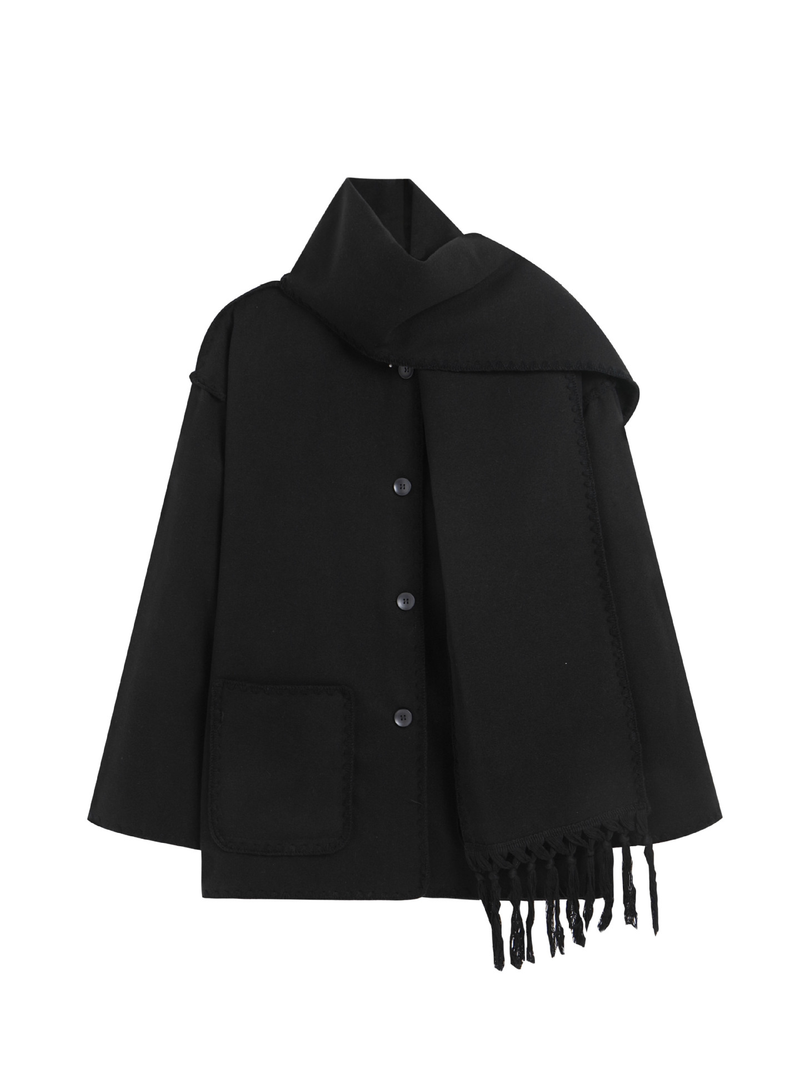 Women's fashion woolen coat thickened loose with scarf fringe_voghion.com