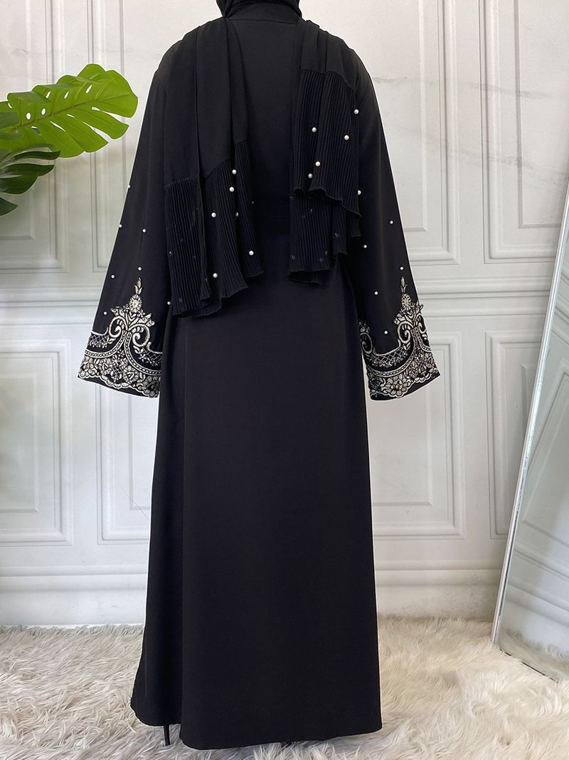 Heißer Verkauf Offene Abaya Frauen Kleidung Spitze Mit Perlen Design Muslimischen Mode Kimono Lange Kaftan Islamischen Dubai Kleider Für Frauen_voghion.com