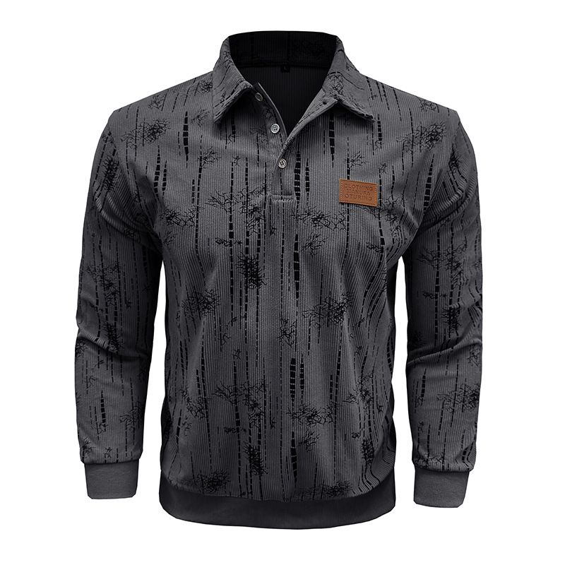 Herren Langarm Poloshirt Herbst und Winter Neues Jacquard Revers Top_voghion.com