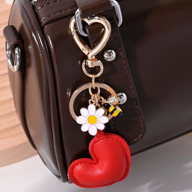 Portachiavi in pelle a forma di cuore, nuovo e grazioso ciondolo a forma di cuore di pesca imbottito in cotone, decorazione per borsa a forma di ape e fiore, piccolo_voghion.com