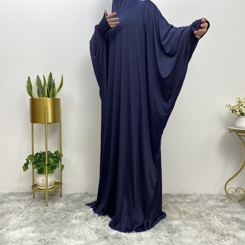 Abito da donna con maniche a pipistrello alla moda, tinta unita, moda casual_voghion.com