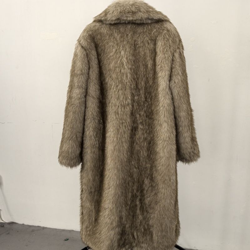 Damenbekleidung Hochwertiger Kunstpelz Umweltfreundlicher Damen Langer Kunstpelzmantel - Elegante Jacke Reverstaschen Individualisierbar_voghion.com