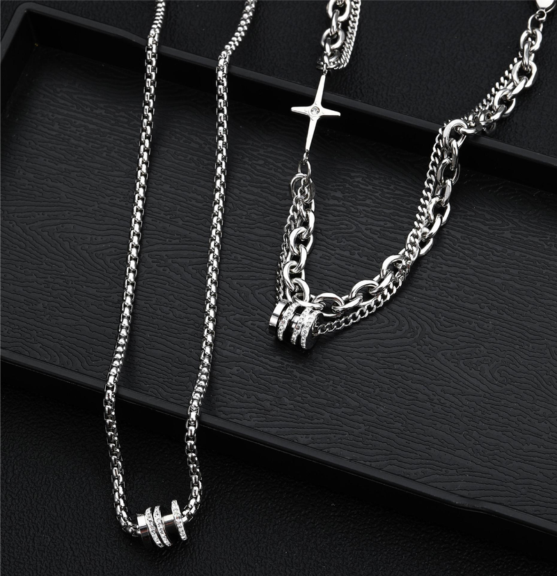 Nichedesign, højkvalitets kvinders cool titanium stål halskæde, mænds trendy stabling diamant besat dobbelt lag slank talje pars held vedhæng_voghion.com