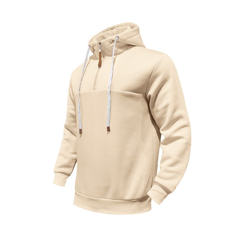 Unisex-Kapuzenpullover mit Fleecefutter und halbem Reißverschluss – Übergroßer passender Pullover für Paare mit Kontrasteinsätzen (Weiß/Marineblau/Schwarz/Hellgrau/Khaki/Burgunderrot, S-XXXL)_voghion.com