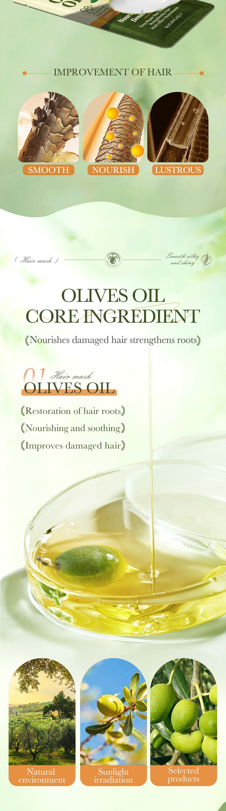 Maschera nutriente e lisciante per capelli con olio d'oliva SADOER Full English_voghion.com
