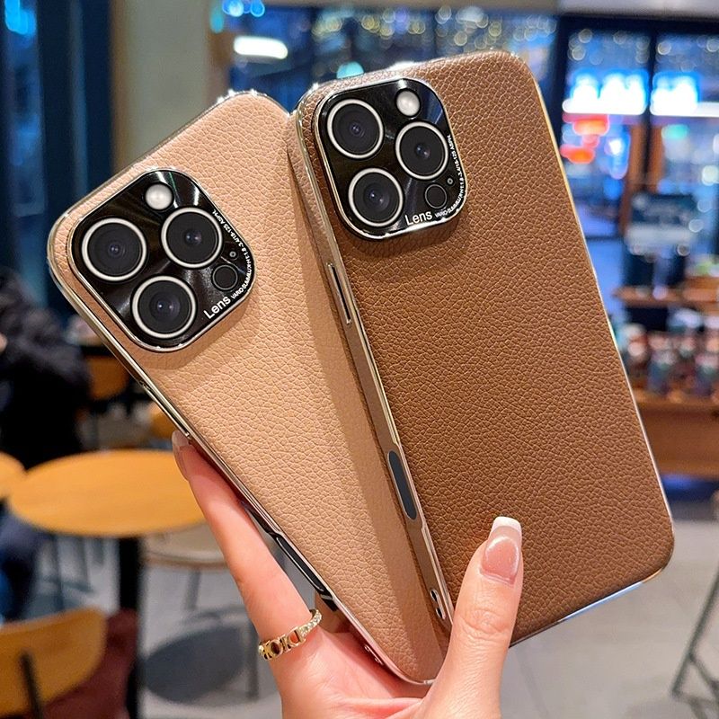 50704555550<=3 Cross-Border High-End Minimalist Plain Phone Compatible With 16 PM Electroplated Case 15 Pro Max Business Leather_voghion.com