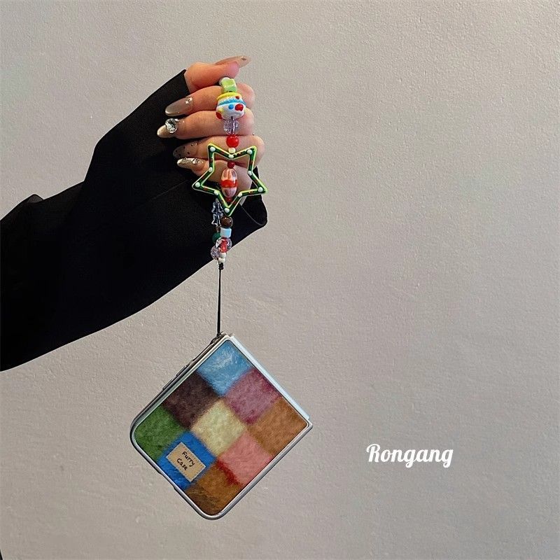 Feather Yarn Colorful Plaid Chain Xiaomi Foldable Phone Case Honor Magic V Flip Huawei Pocket 2_voghion.com