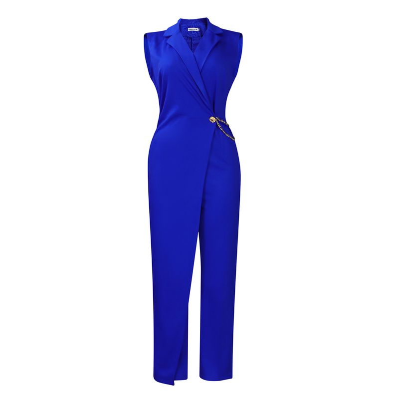 Dameskleding Zomer Mouwloos Pak Kraag Temperament Elegant Mode Effen Kleur Afrikaans Grote Maat Jumpsuit_voghion.com