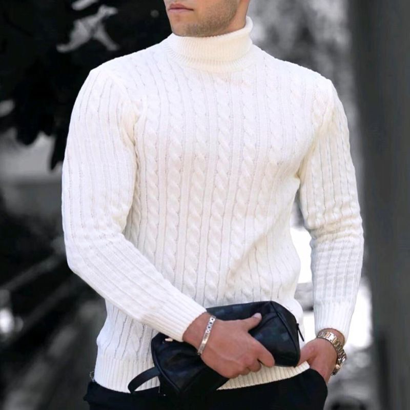 Maglione invernale da uomo con collo alto, maglione invernale da uomo, maglione a collo alto spesso, maglione a righe tinta unita, maglione casual caldo a collo alto_voghion.com
