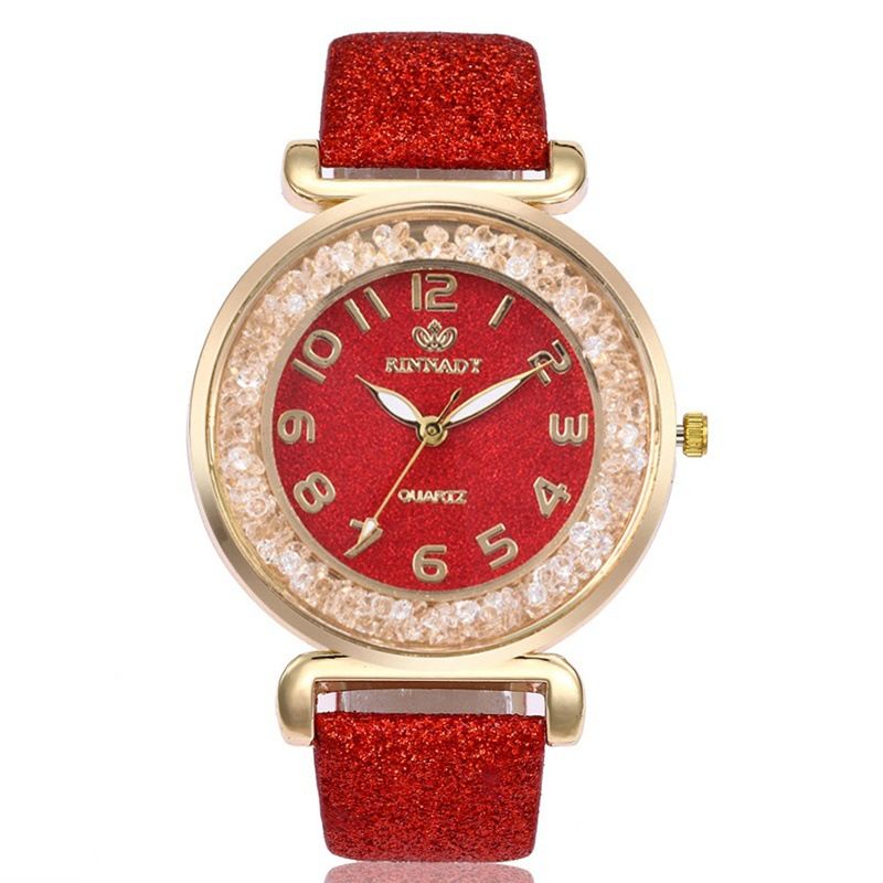 Heißer Verkauf Voller Diamant Rolling Ball Quicksand Mode frauen Lederband Einfache Quarzuhr Für Frauen_voghion.com