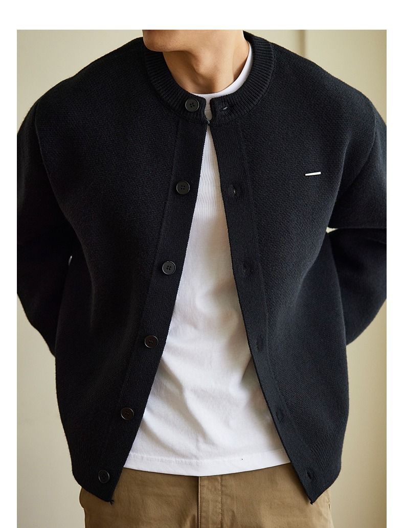 Herren-Strickjacke mit Baseballkragen – Übergroßer Freizeitpullover mit Zopfmuster (Schwarz, Grau, Khaki) – Streetwear-Essential für Herbst & Winter_voghion.com
