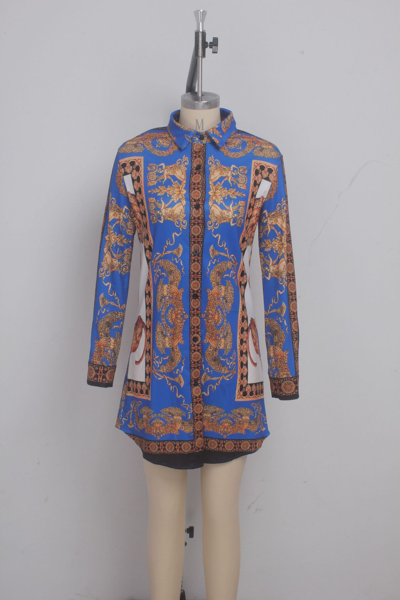 Abito a camicia cardigan lungo ampio con stampa multicolore da donna_voghion.com