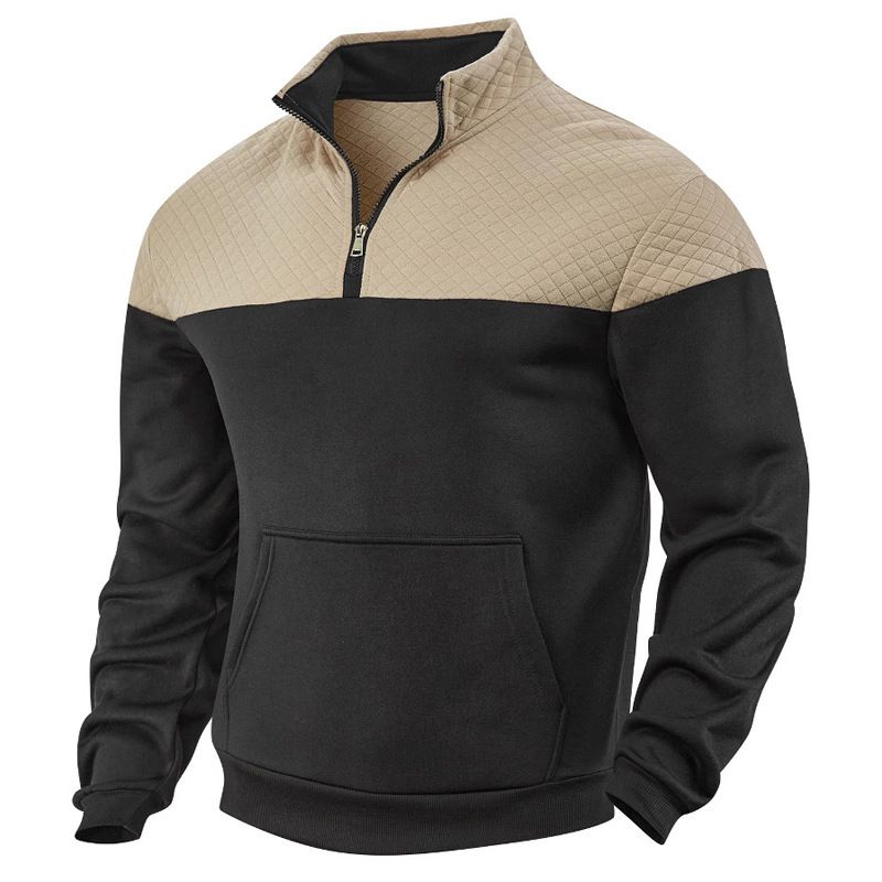 Herren-Sweatshirt mit schwerem Reißverschluss – Winter-Kapuzenpullover mit Stehkragen und lässigem Design (S-XXXL, Farbblock)_voghion.com
