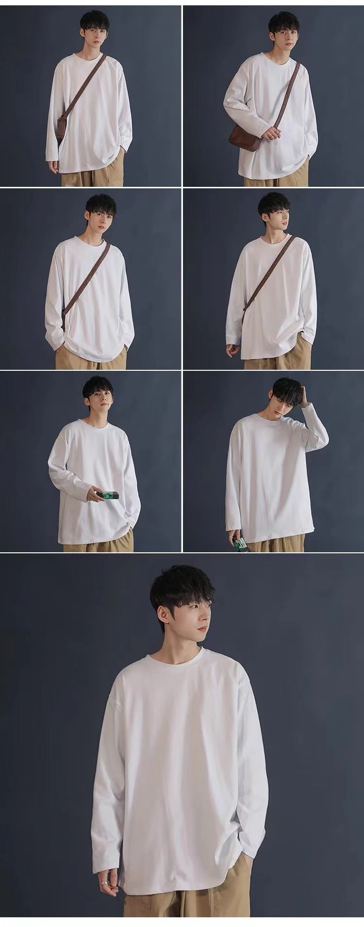 Maglietta a maniche lunghe da uomo, felpa ampia primaverile e autunnale, maglietta interna versatile per ragazzi in tinta unita,_voghion.com