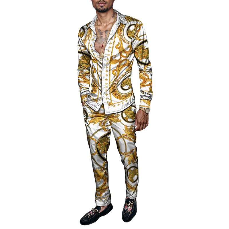 2025 Spring Summer Men Shirt Set Brand Print Fashion Printing Two Piece Set Mens Light Luxury Lightweight Party Long Sleeves_voghion.com