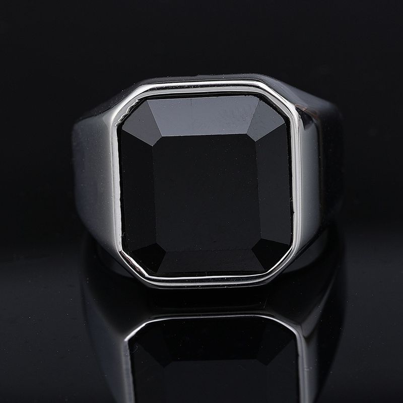 Anello da uomo in acciaio al titanio con pietra preziosa nera lucida, stile semplice, pronto per la spedizione_voghion.com