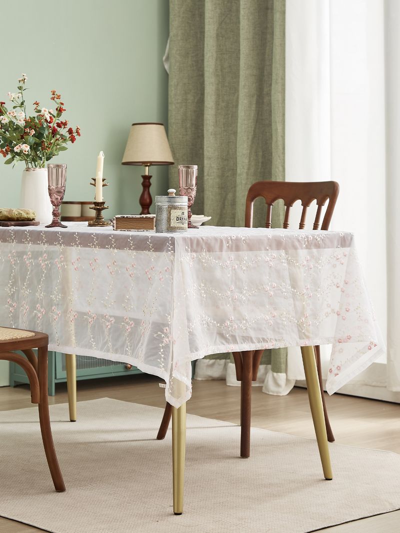 Petite table à manger rectangulaire fraîche brodée de fleurs de prunier, table basse, table à manger en dentelle, table basse, nappe décorative_voghion.com
