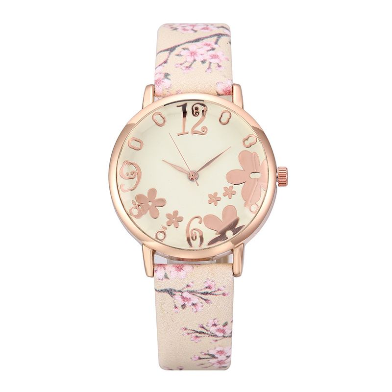 Printed Belt Niche Fashion Flower Women's Quartz Watch_voghion.com