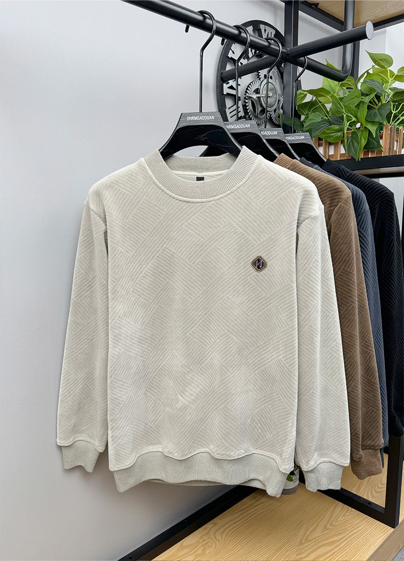 Men's Fleece-Lined Pullover Sweatshirt - Soft Thermal Long Sleeve Crewneck Top With Stylish Letter Print, Winter Casual Loungewear For Plus Size_voghion.com