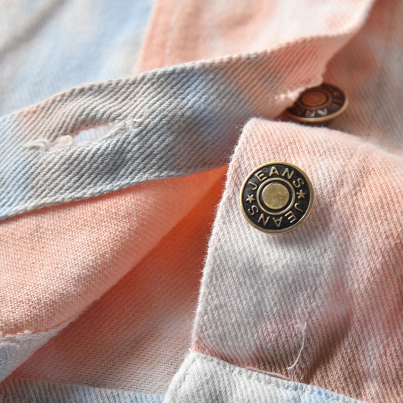 Ropa para niños, ropa infantil, nueva primavera 2024, chaqueta vaquera tie-dye, top corto roto para niños y niñas_voghion.com