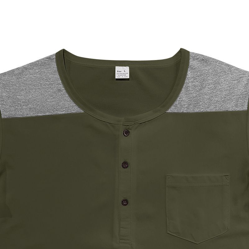 2024 Sommer Herren Button-Up T-Shirt Color Block Thin Henry Kurzarm Top für Männer_voghion.com