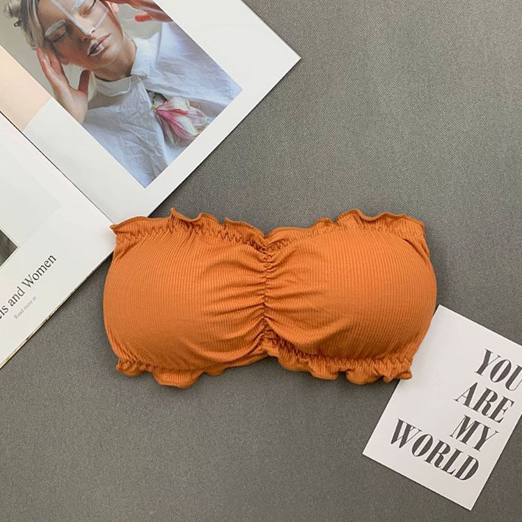 Women's Intimates Ruffled Lace Three Row Buttoned Tube Top With Strapless Invisible Beautiful Back Underwear_voghion.com