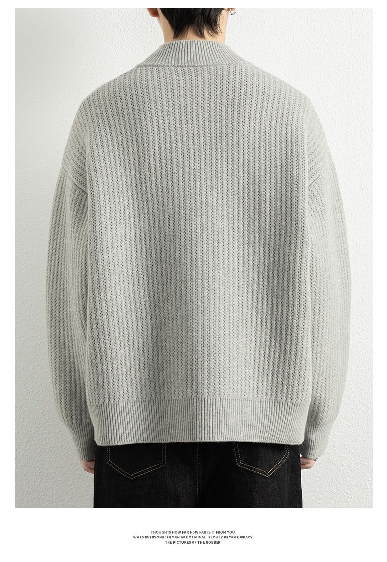 Herbst und Winter Herren Neue Stehkragen Doppelreißverschluss Strickjacke Modische Casual Solid Color Vielseitige Pulloverjacke_voghion.com