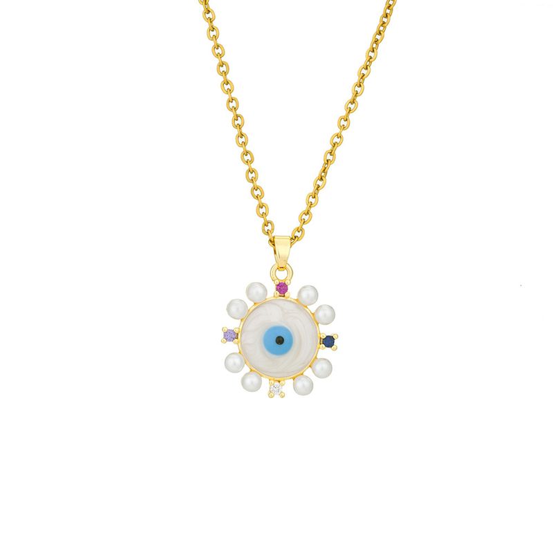 Heißer Verkauf Bösen blick Anhänger Halskette frauen Temperament Alle-spiel Kupfer Set Perle Schlüsselbein Kette Trendy Zubehör_voghion.com