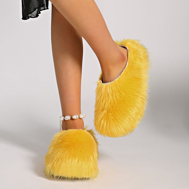 Chaussons mules en fausse fourrure avec semelle plateforme – Chaussures unisexes confortables pour l'intérieur et l'extérieur, antidérapantes et confortables, tendance années 2000_voghion.com