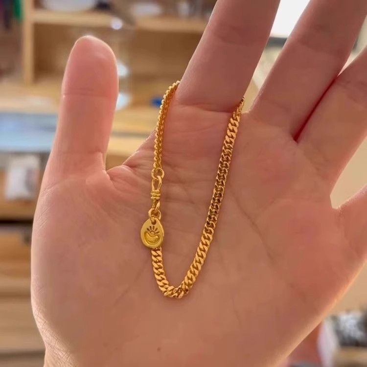 【Anel Jinyun】Corrente cubana vintage Vitager para homens e mulheres com pingente de lingote de ouro e pulseira de riqueza_voghion.com