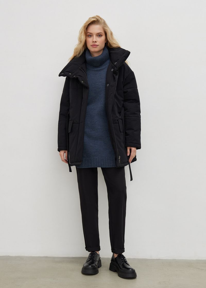 Roupas femininas gola alta algodão jaqueta inverno temperamento comutando moda quente à prova de vento gola alta com cinto algodão jaqueta_voghion.com