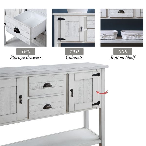 48'' Solid Wood Sideboard Console Table With 2 Drawers And Cabinets And Bottom Shelf, Retro Style Storage Dining Buffet Server Cabinet For Living Ro_voghion.com