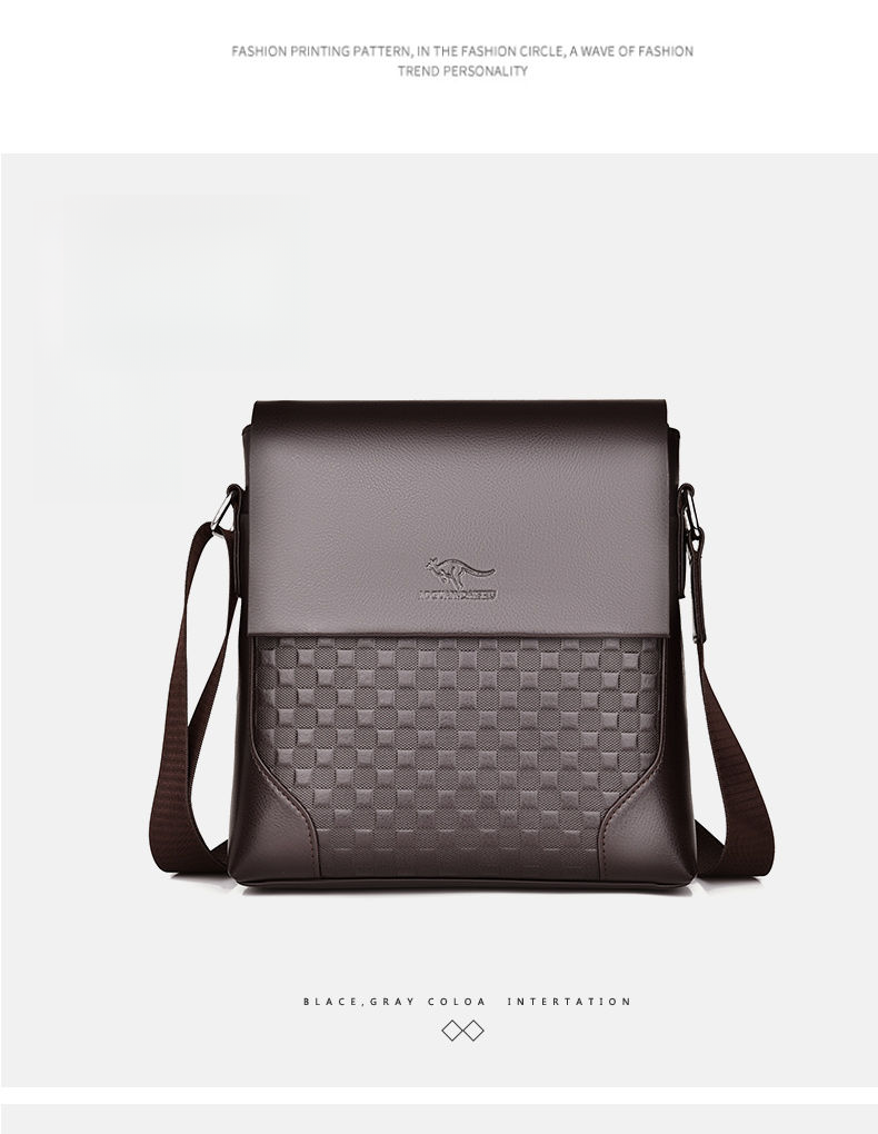 Men's checkered men's crossbody vertical casual high-end single shoulder bag, business briefcase, large capacity_voghion.com
