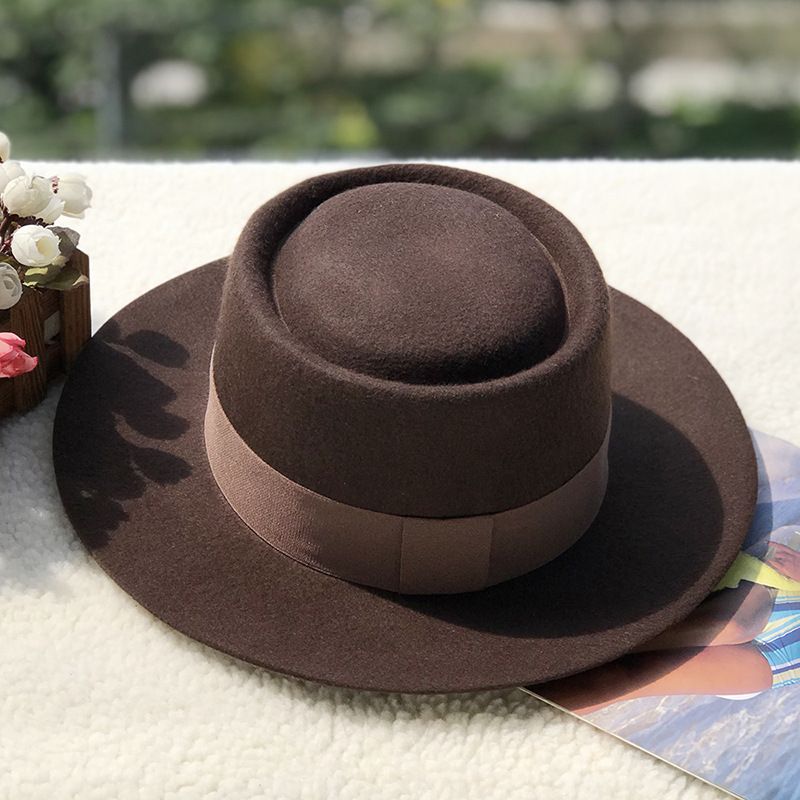 Volnen cilinder z ravnim vrhom v obliki prstana, otroški jesenski in zimski modni volneni klobuk z ravnim vrhom_voghion.com