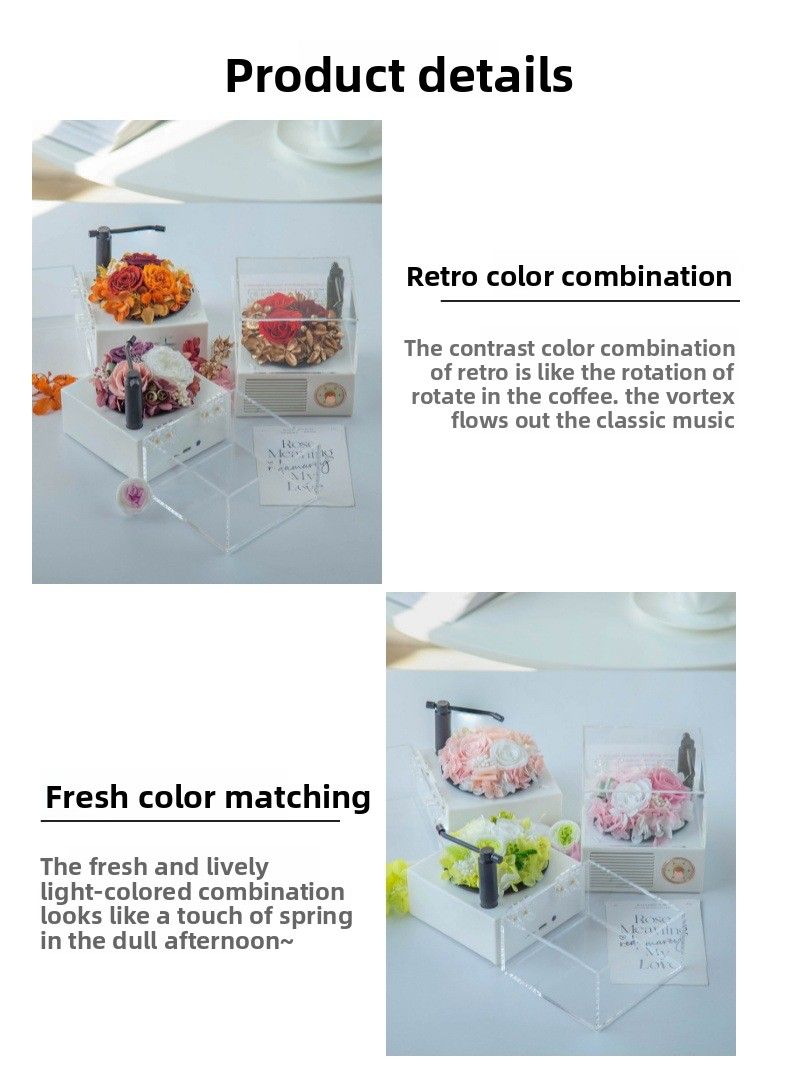 Altavoz Bluetooth con flores preservadas - Estilo gramófono retro | Regalo de cumpleaños creativo con un ambiente romántico | Regalo de aniversario para novias, Wi_voghion.com