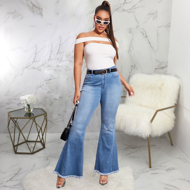 Women's clothing HSF2347 fashion versatile wide-leg washed stretch denim bell-bottom pants_voghion.com