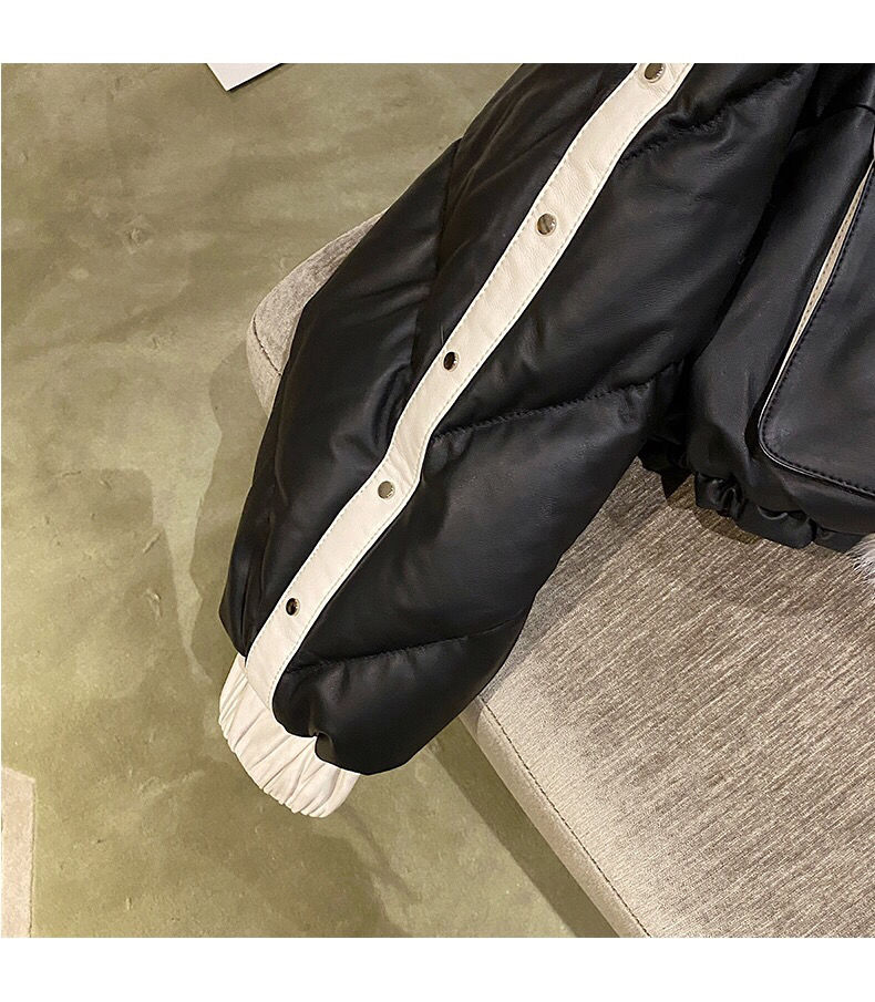 Abrigo de algodón negro para mujer, chaqueta Bomber con cuello de piel sintética ligera, Parka corta acolchada de algodón de piel sintética para invierno_voghion.com