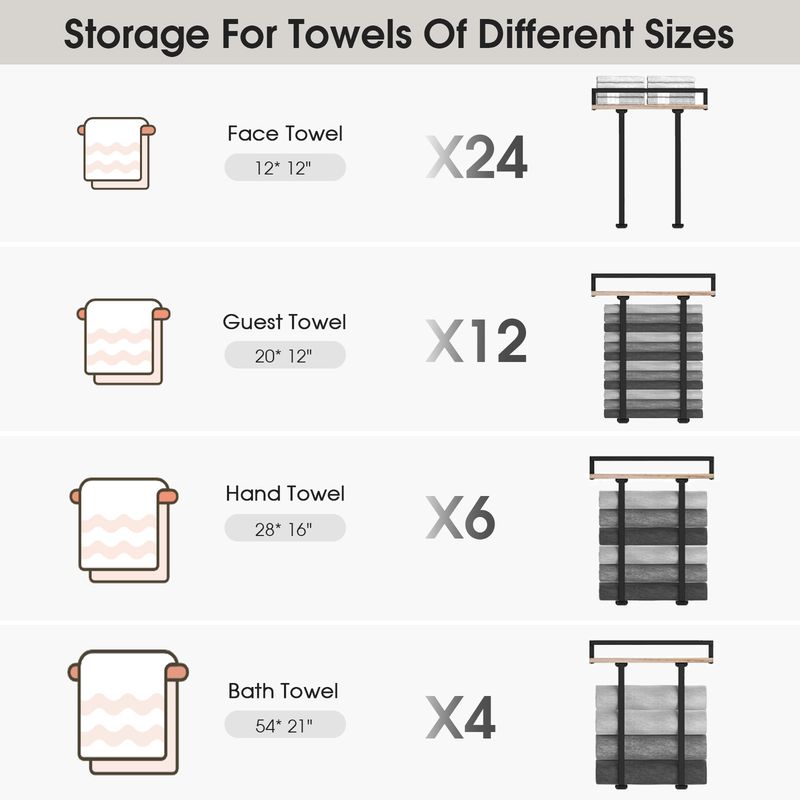 Handtuch Halter Schwarzer Wand Handtuch Halter, Wand Handtuch Halter, Handtuch Halter Aus Edelstahl Für Badezimmer Mit Holzplatte_voghion.com