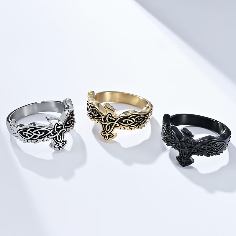 Retro Nordic Celtic Eternal Knot Eagle Titanium Steel Ring Niche Personality Cultural Symbol Hand Jewelry_voghion.com