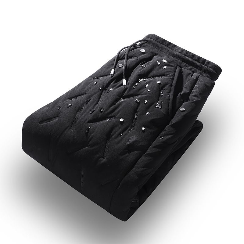 "Men's Fleece-Lined Winter Pants – Thickened Polyester Thermal Joggers With Elastic Waist (Black, M-5XL)"_voghion.com