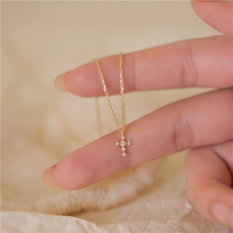 Niche Design S Pure Verzilverde 14K Gouden Kruis INS Minimalistische Stijl Zirkoon Ingelegde Gelaagde Ketting Voor Vrouwen_voghion.com