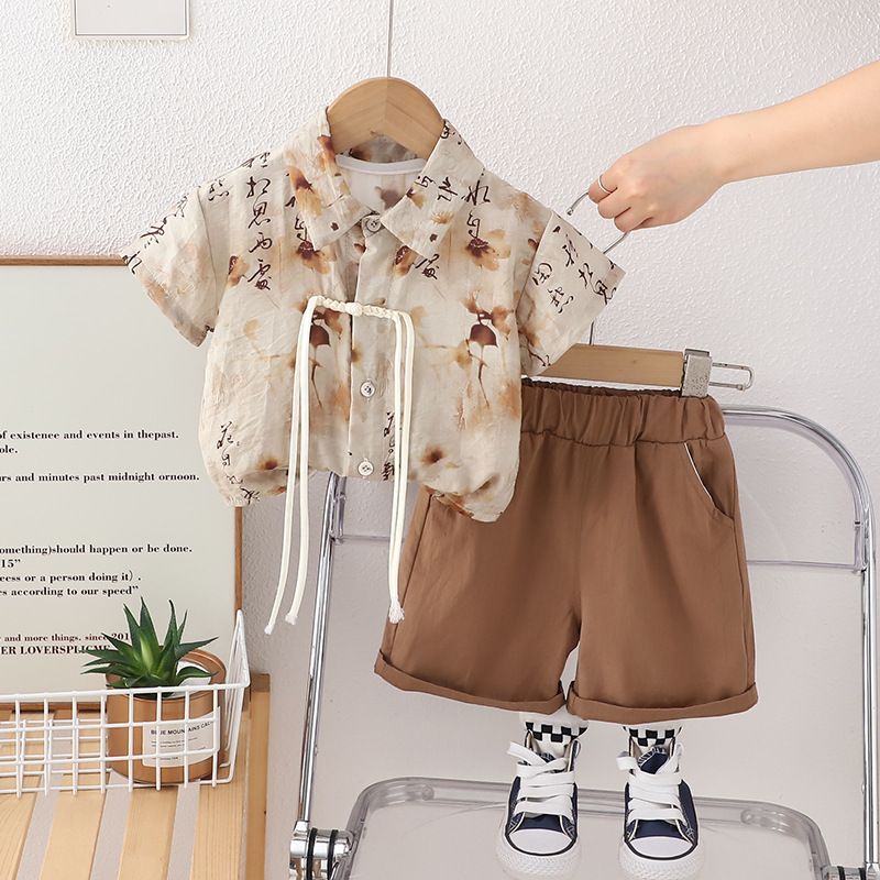 Elegante nieuwe stijl voor jongens 1-3 jaar oude baby's zomer Tang kleding korte mouwen tweedelige set_voghion.com
