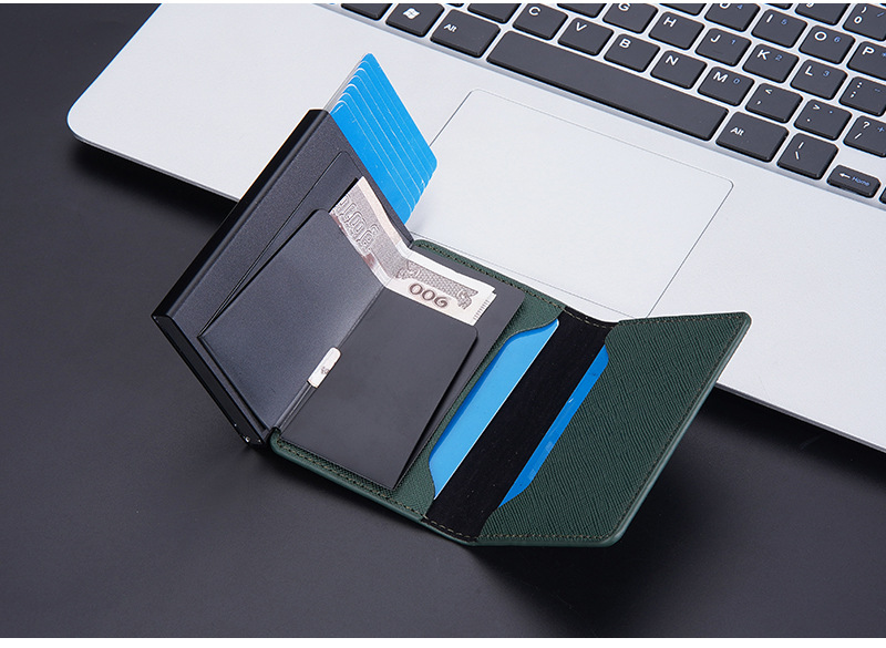Neu Tasche Herren Baellerry Kontrast Farbe RFID Anti Magnetische Seite Push Bullet Box Neutral Karte Leder Clip_voghion.com