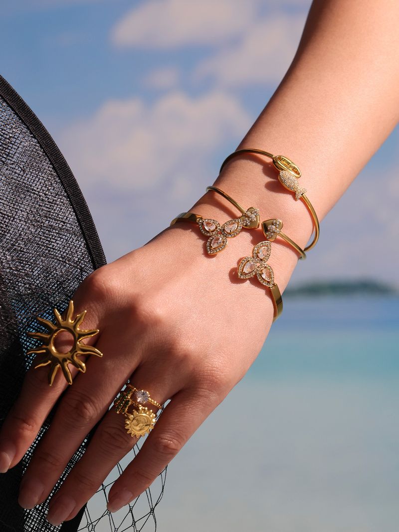 Joyería para mujer, elegante brazalete abierto con diseño de estrella de mar, flor, concha y circonita 5A, ajustable y delicado, diseño único._voghion.com
