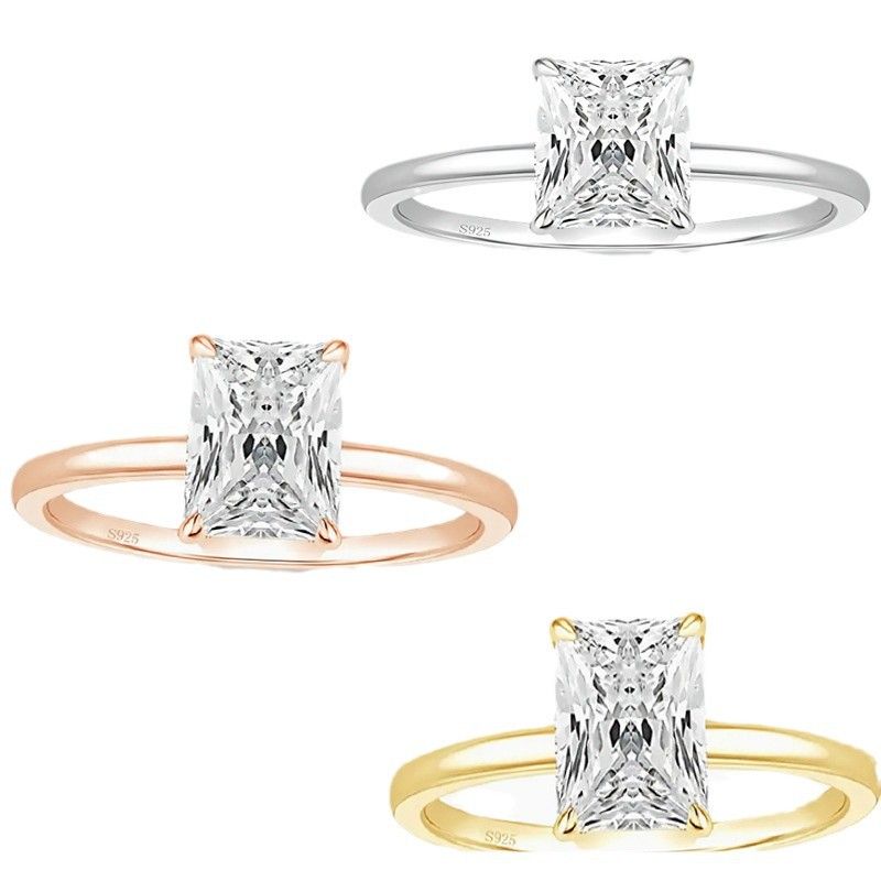 Anello nuziale in argento con diamanti da 3 carati e pietra di Rendee da 7 mm x 9 mm_voghion.com