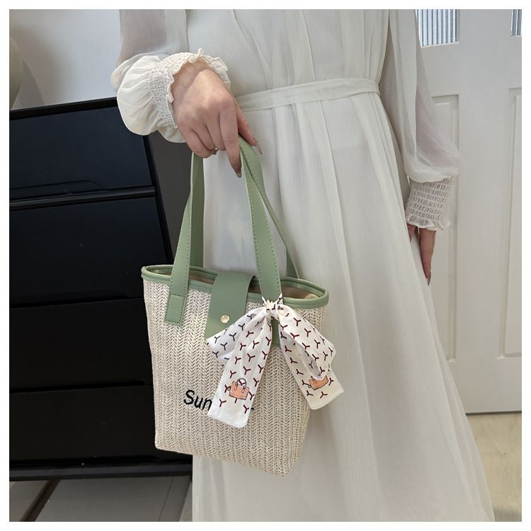 Borsa secchiello sciarpa personalizzata per ragazza, unica, tessuta 2024, nuova estate, fresca spiaggia Versatile_voghion.com