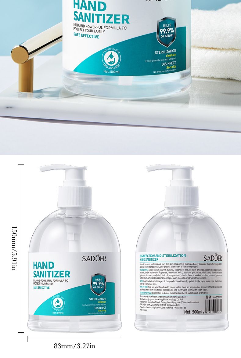 SADOER Désinfectant pour les mains 500 g Mousse bactériostatique nettoyante hydratante Désinfectant bactériostatique pour les mains_voghion.com