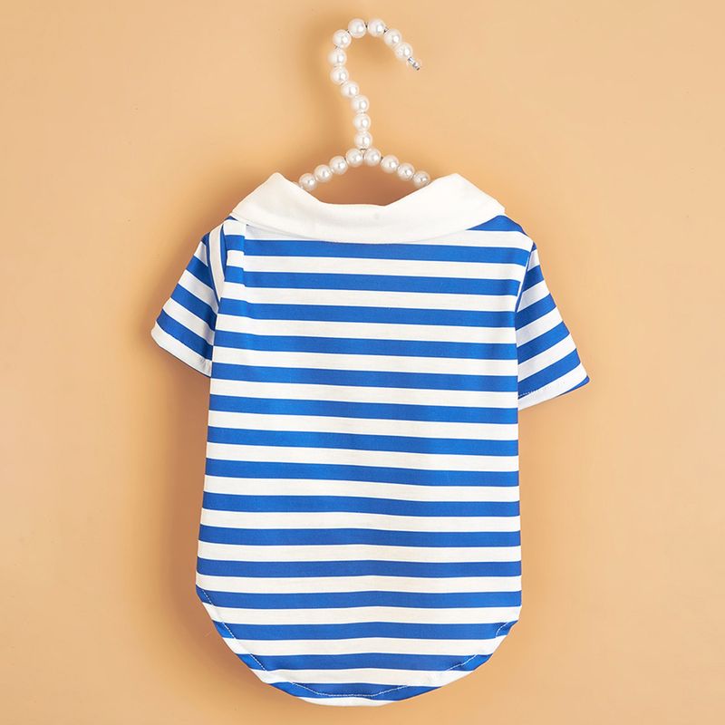 Guangying Sudadera para Perro Cuello De Solapa Elástico Adorable Mascota Perro Gato Jersey A Rayas Azul Marino Top Suministros para Mascotas_voghion.com