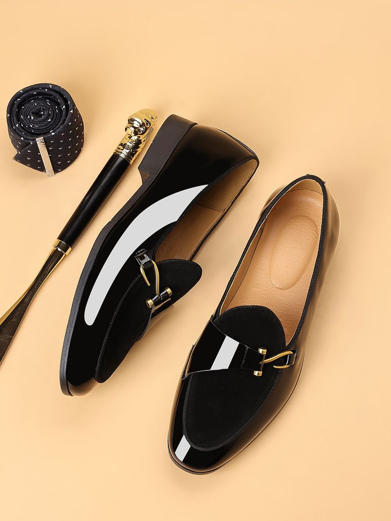 Mocassins décontractés à bout carré pour hommes avec boucle latérale - Chaussures professionnelles et élégantes pour les affaires et les loisirs (Pointures 40-48)_voghion.com