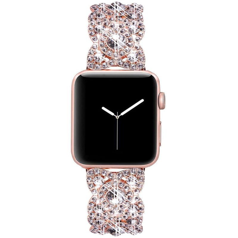 Vhodné pro Apple Watch 8 7 6 SE 5 4 3 Series Kovový diamantový řemínek s motivem čtyř okvětních lístků_voghion.com